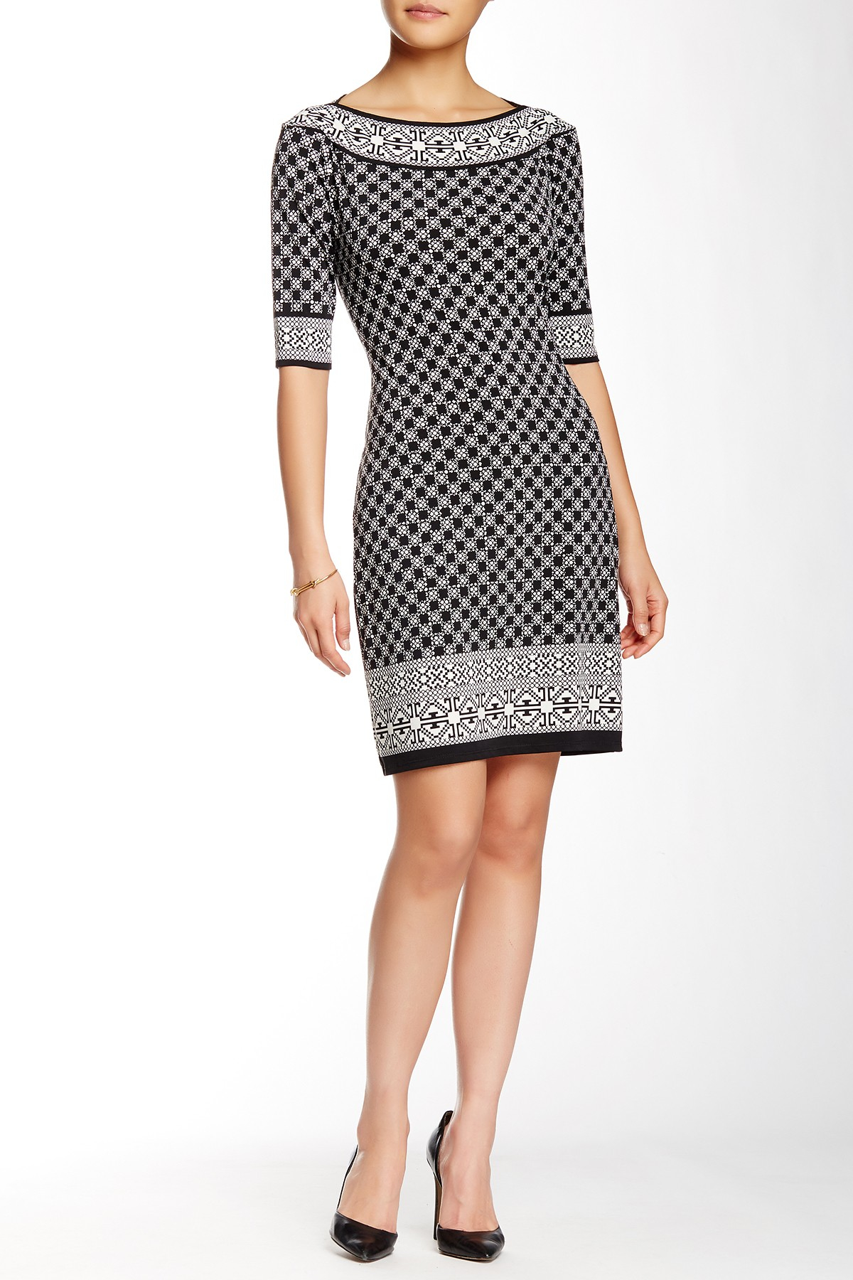 Lyst Max Studio Printed Shift Dress In Black   4912W52 BLACK IVORY CHECKER BLOCK STARS 1a382ad4  